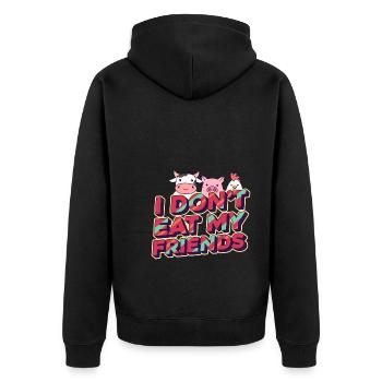 Cow Chicken Friends Design für Veganer - Unisex Premium Bio Zip Hoodie - Schwarz - Hinten - Nico (187cm)