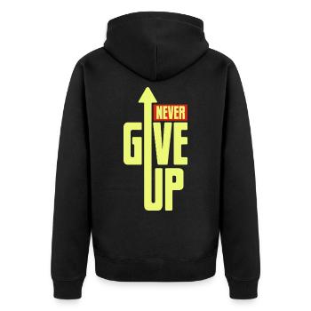 Never give up - Mut & Kraft schenken, Motivation - Unisex Premium Bio Zip Hoodie - Schwarz - Hinten - Nico (187cm)