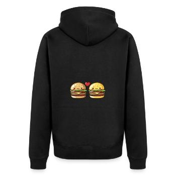 Burger Paar Liebe Herz Valentinstag - Unisex Premium Bio Zip Hoodie - Schwarz - Hinten - Nico (187cm)