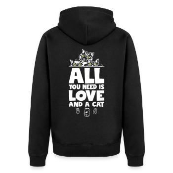 All You Need Is Love And A Cat - Unisex Premium Bio Zip Hoodie - Schwarz - Hinten - Nico (187cm)