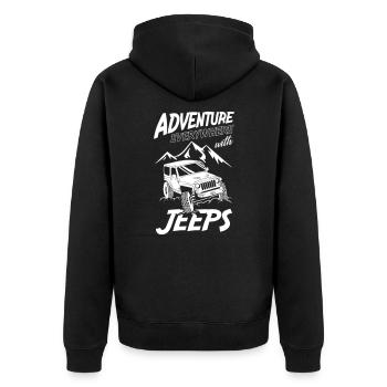 Adventure Everywhere with Jeeps - Unisex Premium Bio Zip Hoodie - Schwarz - Hinten - Nico (187cm)