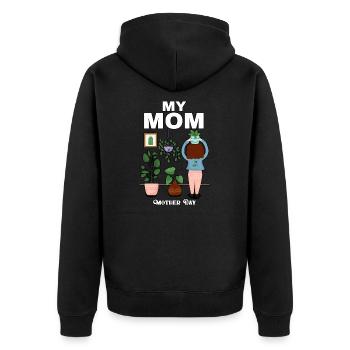 My mon - Mother Day - Unisex Premium Bio Zip Hoodie - Schwarz - Hinten - Nico (187cm)