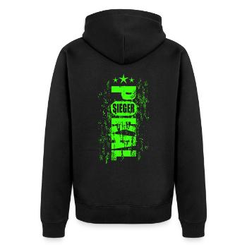 Pokalsieger 2026 - Unisex Premium Bio Zip Hoodie - Schwarz - Hinten - Nico (187cm)