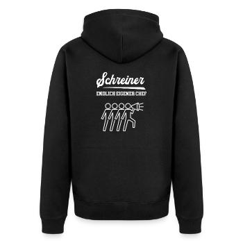 Schreiner Endlich Eigener Chef Schreinerei Meister - Unisex Premium Bio Zip Hoodie - Schwarz - Hinten - Nico (187cm)