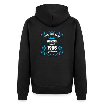 Winzer Geburtstag 1985 Jahrgang Kollege Winzerei - Unisex Premium Bio Zip Hoodie - Schwarz - Hinten - Nico (187cm)