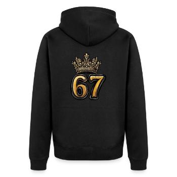67 Zahl Krone - Unisex Premium Bio Zip Hoodie - Schwarz - Hinten - Nico (187cm)