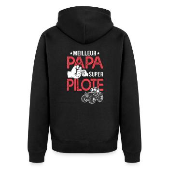 Cadeau papa meilleur papa pilote tracteur - Veste à capuche bio Premium Unisexe - noir - Dos - Nico (187cm)