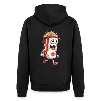 Lustiges Popcorn Monster Halloween Design - Unisex Premium Bio Zip Hoodie - Schwarz - Hinten - Nico (187cm)