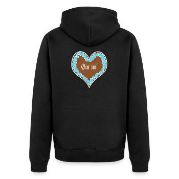Ois isi - bayrisches Lebkuchen Herz Blau - Wiesn - Unisex Premium Bio Zip Hoodie - Schwarz - Hinten - Nico (187cm)