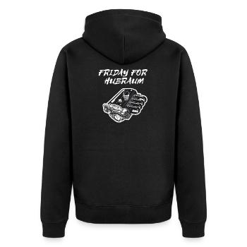 Friday for Hubraum | Gegenbewegung - Autofahrer - Unisex Premium Bio Zip Hoodie - Schwarz - Hinten - Nico (187cm)