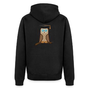 braune Eule Hedwig mit Sonnenbrille | Eulen Design - Unisex Premium Bio Zip Hoodie - Schwarz - Hinten - Nico (187cm)