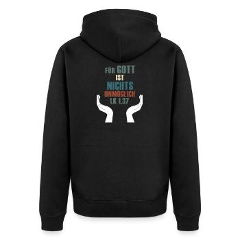 Für Gott ist nichts unmöglich Lukas 1,37 - Unisex Premium Bio Zip Hoodie - Schwarz - Hinten - Nico (187cm)