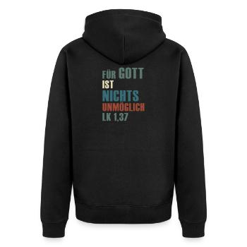 Für Gott ist nichts unmöglich Lukas 1,37 - Unisex Premium Bio Zip Hoodie - Schwarz - Hinten - Nico (187cm)