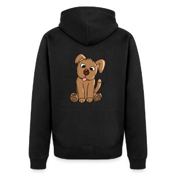 Ein Welpe befreundet sich mit einem Marienkäfer - Unisex Premium Bio Zip Hoodie - Schwarz - Hinten - Nico (187cm)