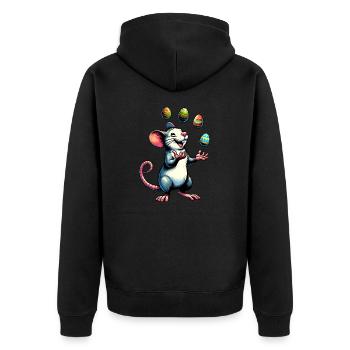 Oster-Maus & Ratte mit Ostereiern - Unisex Premium Bio Zip Hoodie - Schwarz - Hinten - Nico (187cm)