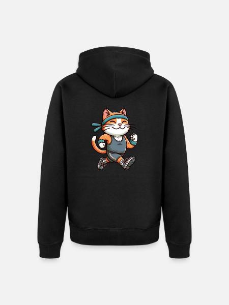 Cat Jogging Marathon Running Fun - Unisex Premium Organic Zip Hoodie - black