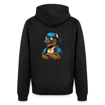 Cooler Dino T-Rex mit Sonnenbrille lustig - Unisex Premium Bio Zip Hoodie - Schwarz - Hinten - Nico (187cm)