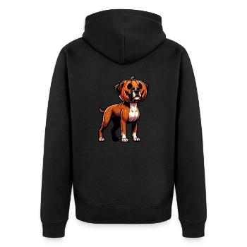 Halloween Boxer Hund Kürbis Cartoon Süß - Unisex Premium Bio Zip Hoodie - Schwarz - Hinten - Nico (187cm)
