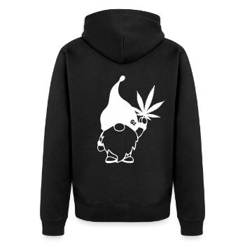 Süßer Hanf Gnom/Zwerg mit Cannabisblatt - Unisex Premium Bio Zip Hoodie - Schwarz - Hinten - Nico (187cm)