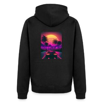 Synthesizer Synthwave Retrowave Skyline Car - Unisex Premium Bio Zip Hoodie - Schwarz - Hinten - Nico (187cm)
