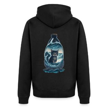 Katze Flasche - Unisex Premium Bio Zip Hoodie - Schwarz - Hinten - Nico (187cm)