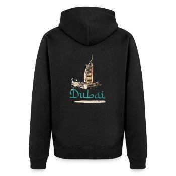 Illustration Burj Al-Arab Hotel, Ikone von Dubai - Unisex Premium Bio Zip Hoodie - Schwarz - Hinten - Nico (187cm)
