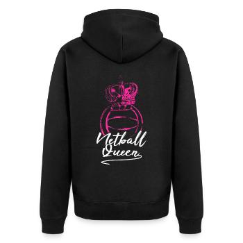 Netball Queen - Unisex Premium Organic Zip Hoodie - black - Back - Nico (187cm)