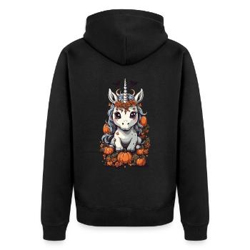 Mignon Halloween Licorne et conception de citrouille - Veste à capuche bio Premium Unisexe - noir - Dos - Nico (187cm)