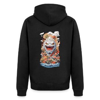Sushi Seeungeheuer Manga Art Fusion - Unisex Premium Bio Zip Hoodie - Schwarz - Hinten - Nico (187cm)