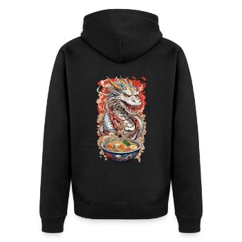 Anime Drache & Ramen Nudel Suppen Magie - Unisex Premium Bio Zip Hoodie - Schwarz - Hinten - Nico (187cm)