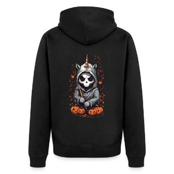 Kawaii Einhorn Sensenmann Halloween Zauber - Unisex Premium Bio Zip Hoodie - Schwarz - Hinten - Nico (187cm)
