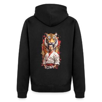 Tiger Kampfkünstler Retro Kampfsport Kunst Stil - Unisex Premium Bio Zip Hoodie - Schwarz - Hinten - Nico (187cm)