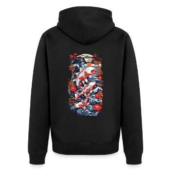 Koi Karpfen mit Wasserblumen Ukiyo-E Kunststil - Unisex Premium Bio Zip Hoodie - Schwarz - Hinten - Nico (187cm)