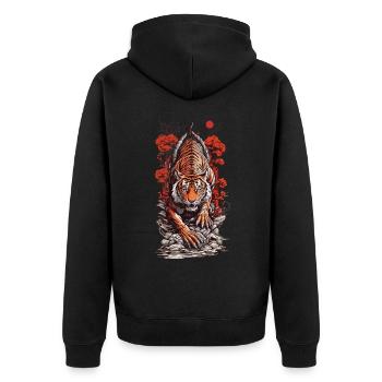 Asiatischer Tiger Tattoo Japan Wildkatzen Kunst - Unisex Premium Bio Zip Hoodie - Schwarz - Hinten - Nico (187cm)
