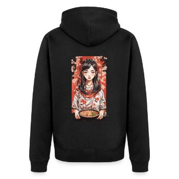 Soupes Ramen Japonaises Style Ukiyo-E - Veste à capuche bio Premium Unisexe - noir - Dos - Nico (187cm)
