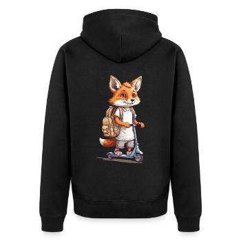 Schulweg Fuchs Einschulung Roller Abenteuer Design - Unisex Premium Bio Zip Hoodie - Schwarz - Hinten - Nico (187cm)