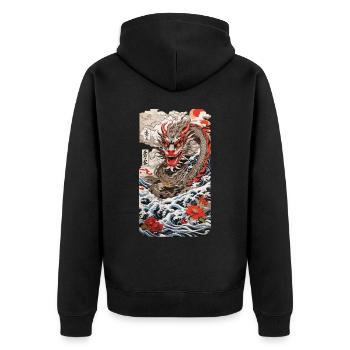Japanese Dragon Retro Ukiyo-E Poster Streetwear - Unisex Premium Organic Zip Hoodie - black - Back - Nico (187cm)