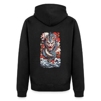 Chinesischer Drache Asiatischer Streetwear Stil - Unisex Premium Bio Zip Hoodie - Schwarz - Hinten - Nico (187cm)