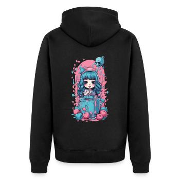 Gothic Kawaii Milkshake Anime Goth Design - Unisex Premium Bio Zip Hoodie - Schwarz - Hinten - Nico (187cm)