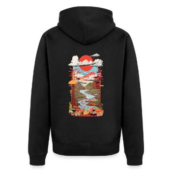 Ukiyo-E Sushi Landschaft Japan Retro Streetwear - Unisex Premium Bio Zip Hoodie - Schwarz - Hinten - Nico (187cm)