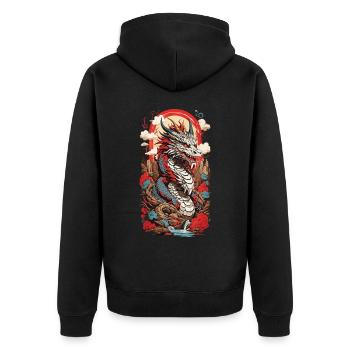 Ukiyo-E Dragon Design Streetwear Rétro Japon - Veste à capuche bio Premium Unisexe - noir - Dos - Nico (187cm)