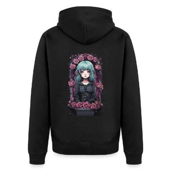 Victorian gothic anime egirl with roses - Unisex Premium Organic Zip Hoodie - black - Back - Nico (187cm)