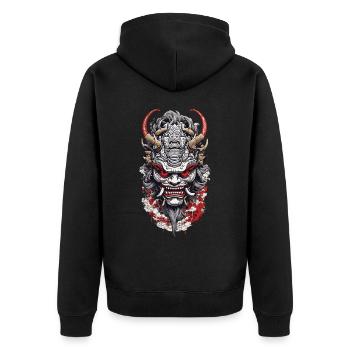 Kabuki Oni Masken Japan Manga Anime Design - Unisex Premium Bio Zip Hoodie - Schwarz - Hinten - Nico (187cm)