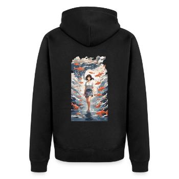 Anime Vaporwave Tokyo Océan Poisson Mer Design - Veste à capuche bio Premium Unisexe - noir - Dos - Nico (187cm)