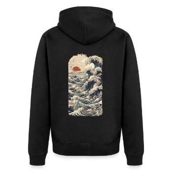 Ukiyo-E Wave Vintage Japon Streetwear - Veste à capuche bio Premium Unisexe - noir - Dos - Nico (187cm)