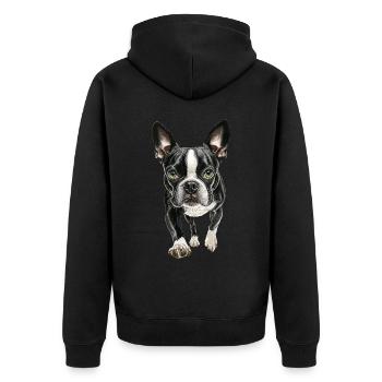 Boston Terrier - Unisex Premium Bio Zip Hoodie - Schwarz - Hinten - Nico (187cm)
