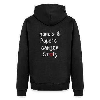 mama papa Eltern stolz Kinder babys Schrift - Unisex Premium Bio Zip Hoodie - Schwarz - Hinten - Nico (187cm)