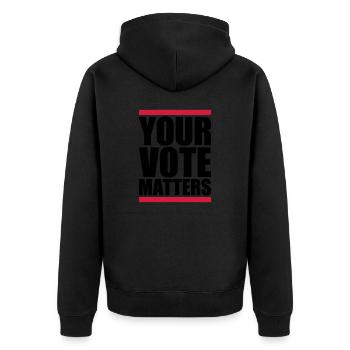 your vote matters Zitat - Unisex Premium Bio Zip Hoodie - Schwarz - Hinten - Nico (187cm)