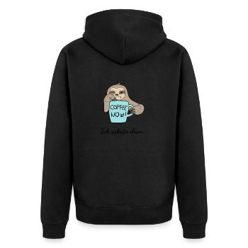 Faultier - Ich arbeite dran... - Unisex Premium Bio Zip Hoodie - Schwarz - Hinten - Nico (187cm)