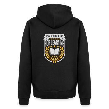 beautiful day for learning - Unisex Premium Organic Zip Hoodie - black - Back - Nico (187cm)